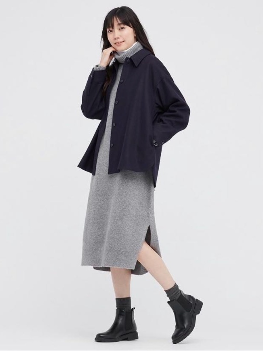NWT Uniqlo Navy Brushed Jersey Shirt Jacket